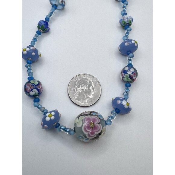Vintage Italian Venetian Murano Art Glass Wedding Cake Blue Bead Necklace Rare - Picture 7 of 9